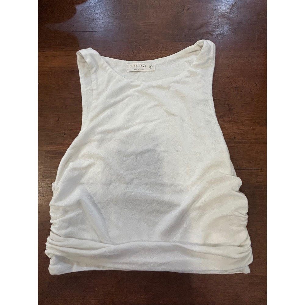 Miss Love White Sleeveless Ruched Tank Top Cropped Casual Basic S